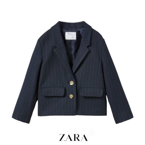 ZARA Kids | Navy Blue | BLAZER WITH LAPEL COLLAR AND LONG SLEEVES - Picture 1 of 8